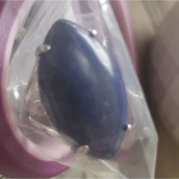 Silver titanium genuine lapis Lazuli stone adjustable boho ring new - Picture 3 of 7